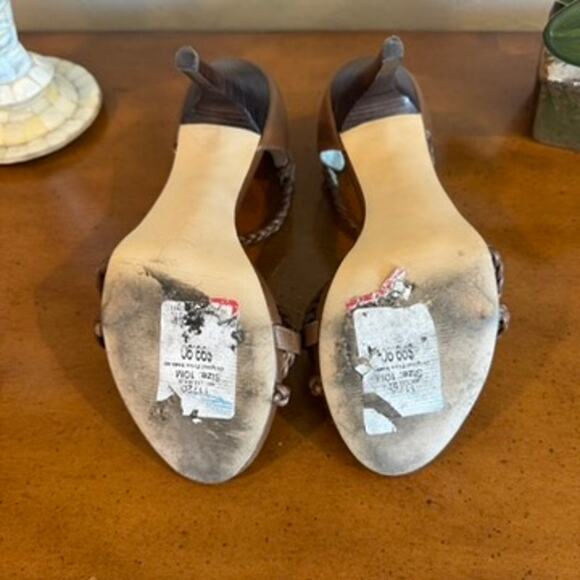 Michael Kors Brown Braided Leather Strappy Heels Sandals Size 10M - Picture 4 of 6